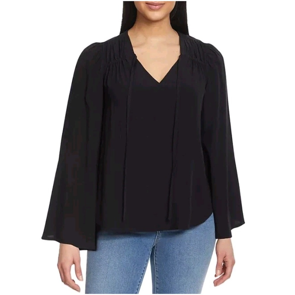 Jessica Simpson Black V Neck‎ Long Sleeve Blouse Top Women Size M